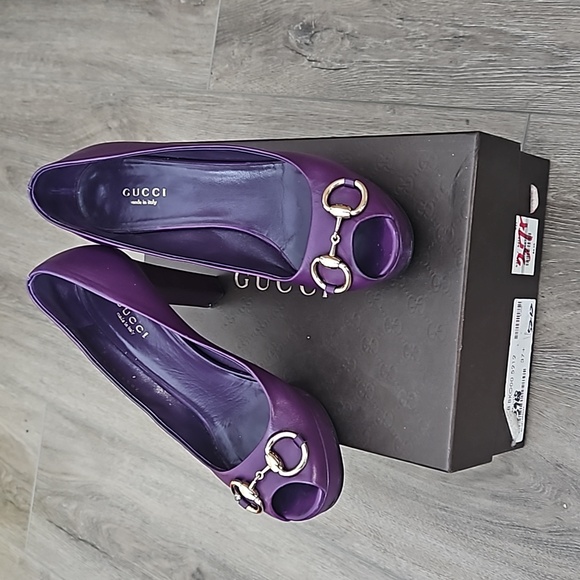 Gucci platform peep toe Charlotte pumps grape royal color women's 7 (eur 37.5) - Picture 2 of 5